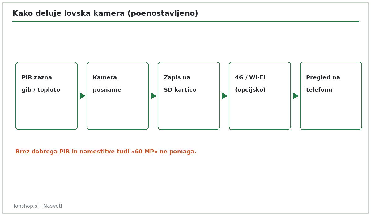 Izbira lovske kamere — shema delovanja od PIR do pregleda na telefonu